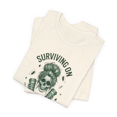 Messy Bun Skull with Coffee - Women Humor T-Shirt