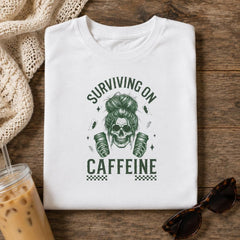 Messy Bun Skull with Coffee - Women Humor T-Shirt