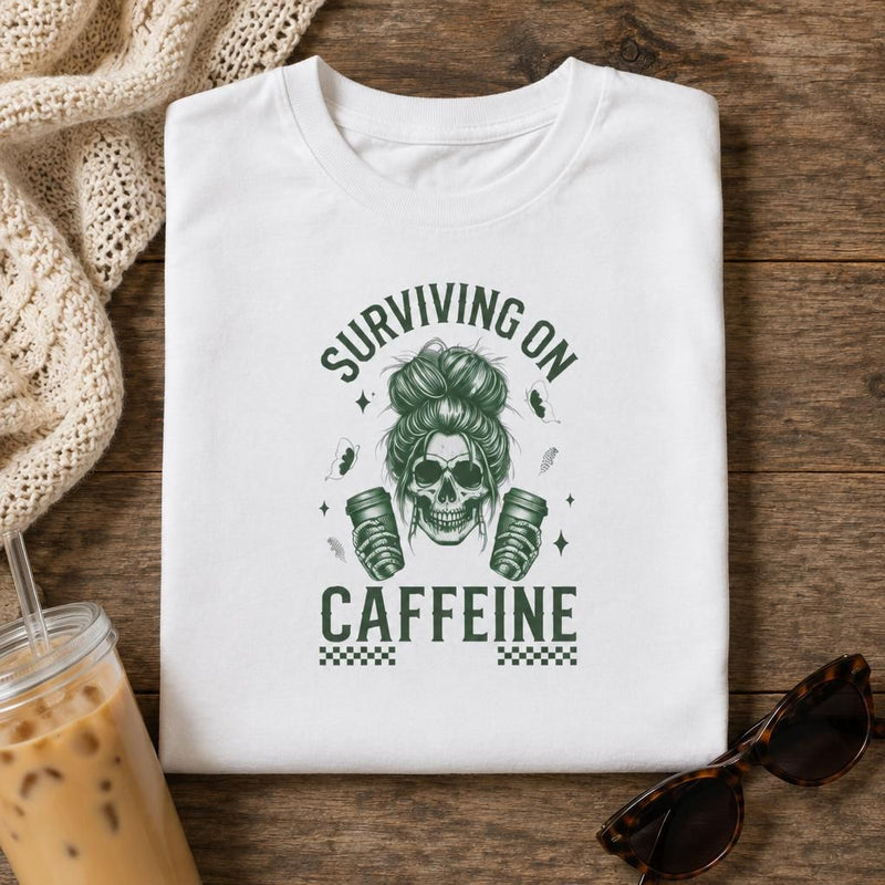 Messy Bun Skull with Coffee - Women Humor T-Shirt