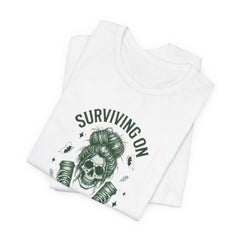 Messy Bun Skull with Coffee - Women Humor T-Shirt
